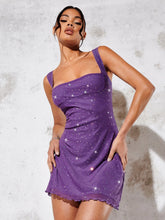 Contrast Sequin Lettuce Trim Cami Dress